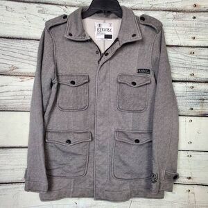 Ezekiel Men’s Gray Herringbone Utility Jacket Four Pocket Size Small